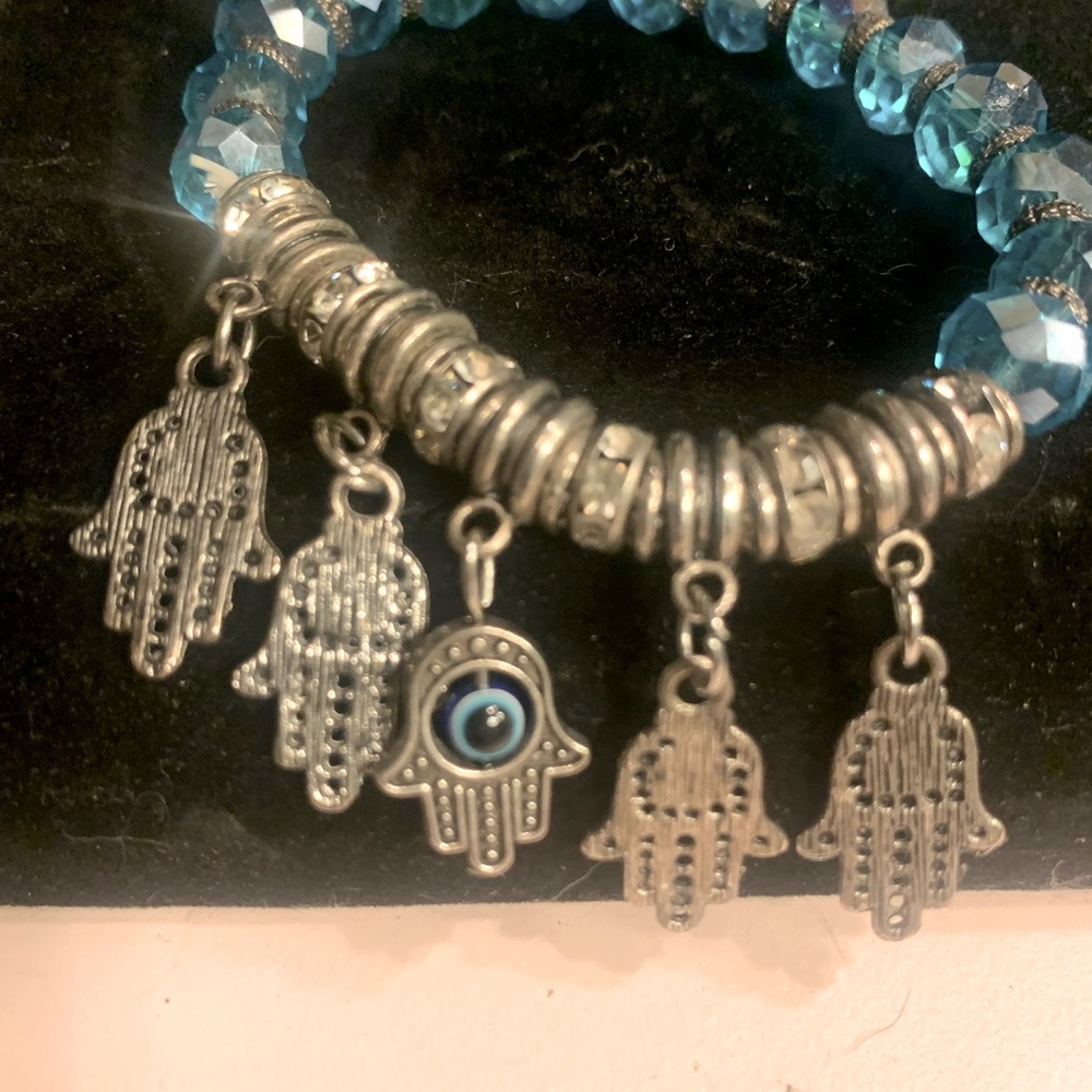 Hamsa  beaded stretch bracelet turquoise beads with s Little bling